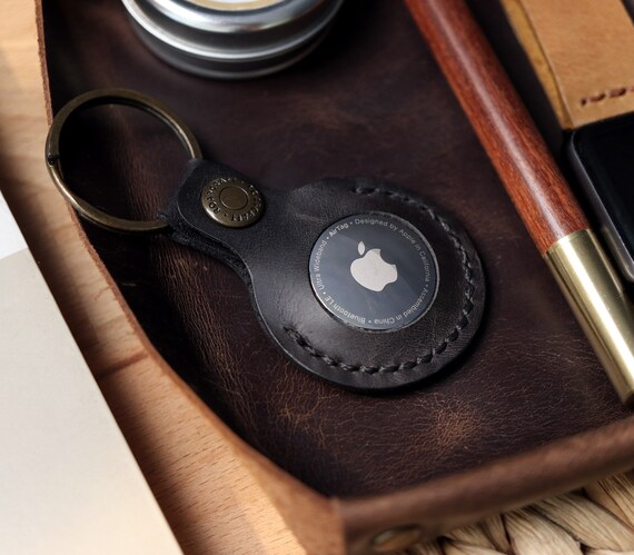 Leder-Schlüsselanhänger Für AirTag – Stylischer Tracker-Halter Aus Mikrofaser-Leder, Grau