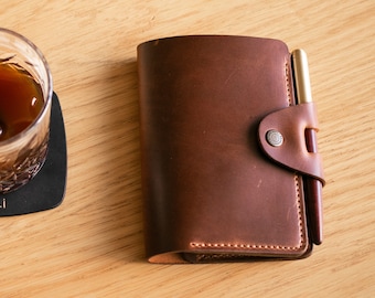 Handmade Leather A6 Notebook Cover, Mini Leather Sleeve Organizer
