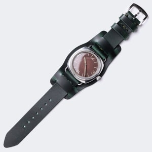 Leather Bund Watch Strap / Military Watch Strap / 20mm, 22 mm, 24mm / Forest Green Leather Bund Strap / Handmade Leather Pilot Watch Strap