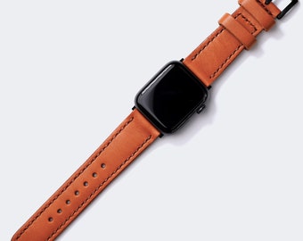 Apple Watch Leather Band 41mm, 45mm / Perssonalized Leather Apple Watch Strap for Series  5, 6, 7 / Cognac Leather iwatch Band