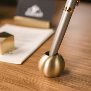 Solid Brass Pen Pot - Modern Desk Accessory image 2