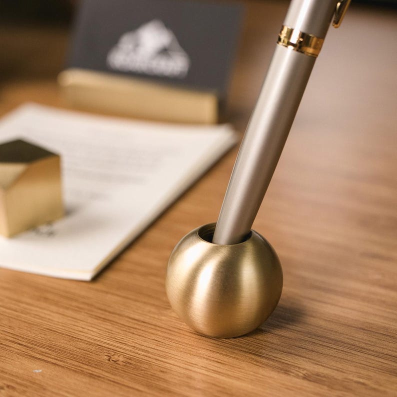 Solid Brass Pen Pot - Modern Desk Accessory image 2