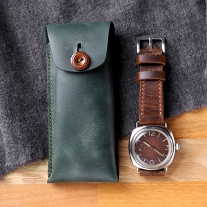 Custodia per orologio in pelle / Custodia per orologio / Custodia per cinturino in pelle fatta a mano / Custodia protettiva per orologio in pelle nera, smeraldo, tabacco, grigio / Regalo per uomo