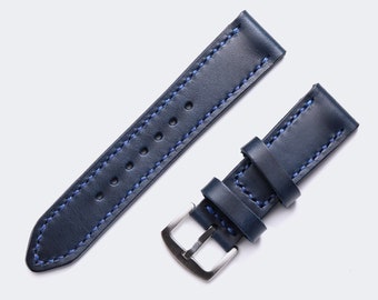 Leather Watch Strap/Distressed Indigo Blue Leather Custom Made Panerai Strap/Handstitched Bifold Watch Strap 26mm 24mm 22mm 20mm Tapered