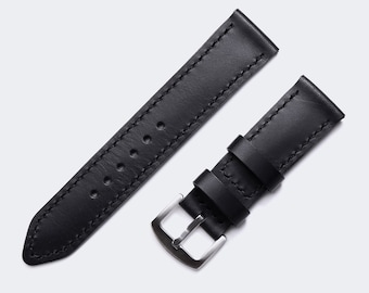 Custom Made Watch Strap / Black Leather Handmade Panerai Strap / Handstitched Bifold Watch Strap 26mm 24mm 22mm / Father's Day Gift