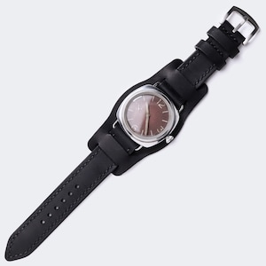 Custom-made Black Leather Bund Watch Strap / Military Watch Strap / 20mm, 22 mm, 24mm / Handmade Leather Pilot Watch Strap