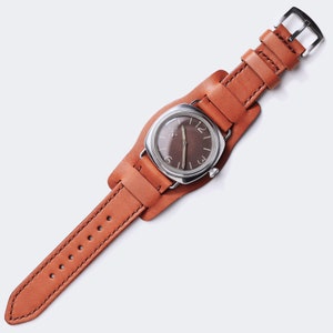 Custom-made Cognac Leather Bund Watch Strap / Military Watch Strap / 20mm, 22 mm, 24mm / Handmade Leather Pilot Watch Strap
