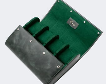 Grüne Leder 8-Uhren Reise-Etui - Kalbsleder Uhrenrolle