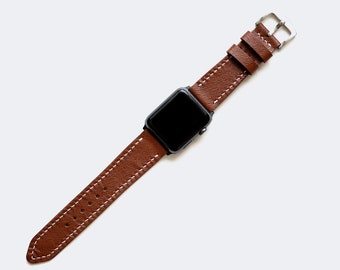 Apple Watch Band 45mm Chocolate Saffiano / Apple Watch 7 Band Series SE, 6, 5, 4, 3 / iWatch Band 40mm, 41mm, 42mm, 44mm, 45mm.