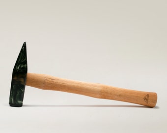 Handgefertigter Glas-Reißhammer aus Glas, mit Griff aus Buchenholz