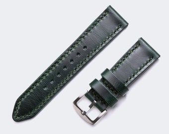 Handstitched Distressed Forest Green Leather Watch Strap (20-26mm)