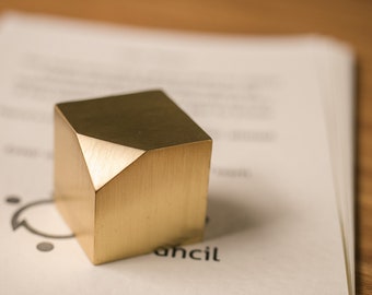 Brass Cube Paper Weight / Unique Desk Accessories / Geometric Ornament / Library Decor / Cube Sculpture / Office Decor / Solid Brass