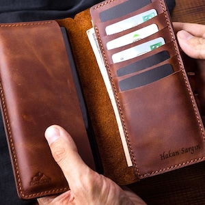 Funda de cartera de cuero Samsung Galaxy / Funda de cartera Galaxy S 8,9,10 / Cartera personalizada de cuero marrón Galaxy Note 8,9,10, 10 Plus