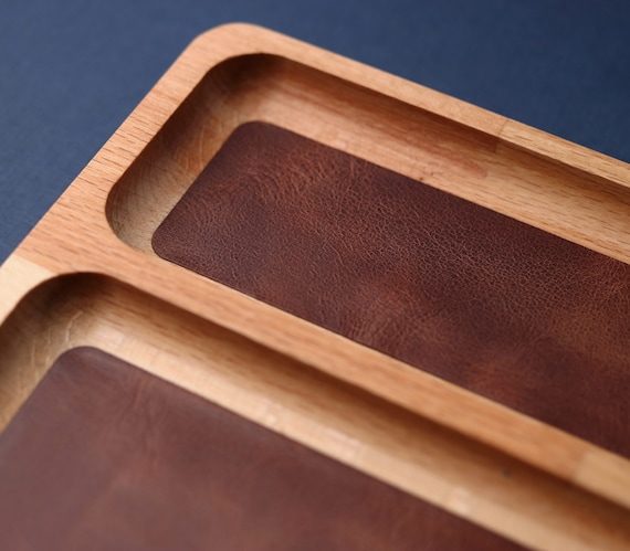 Personalized Leather & Beech Wood EDC Tray, Handmade Organizer - Etsy