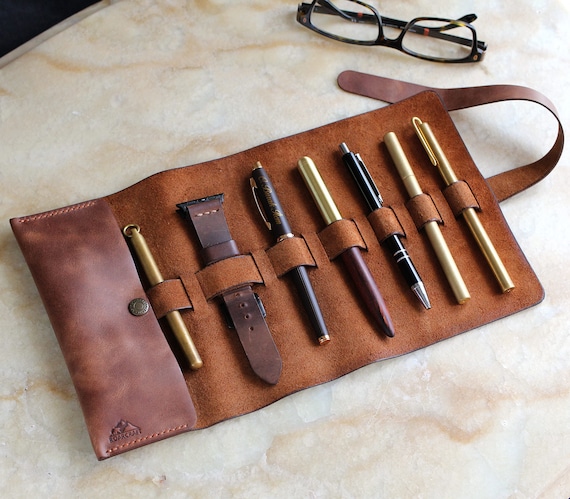 Handmade Roll up Leather Pen Case / Fountain Pen Holder / Pen EDC