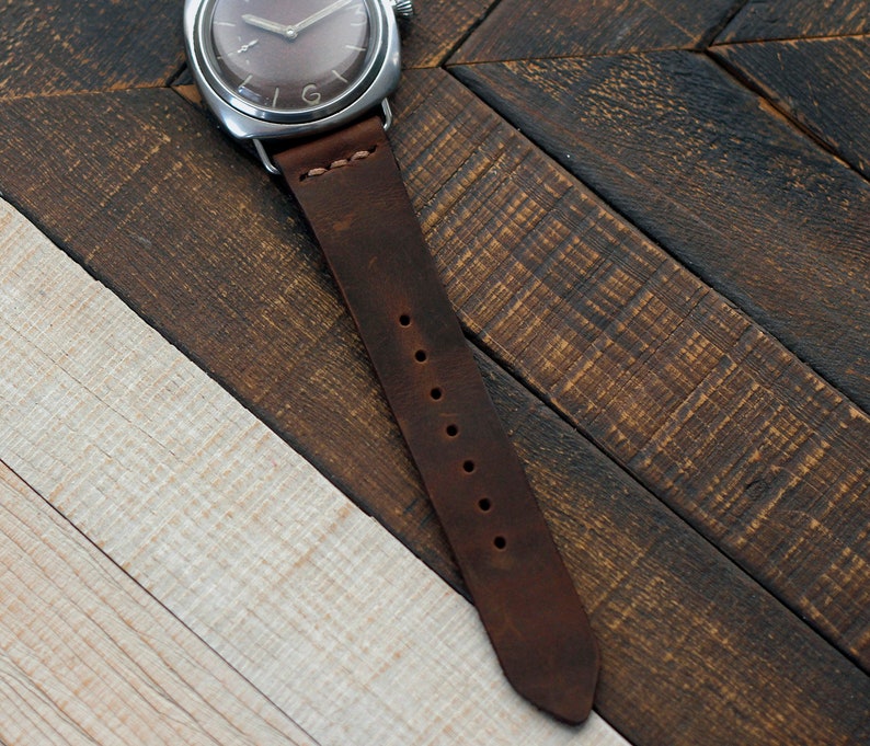 Leather Watch Strap / Brown Full Grain Leather Watch Band 18mm 20mm 22 mm / Custom initials / Handmade Leather Watch Band image 7