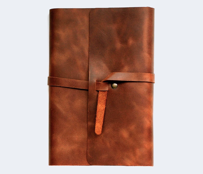 Leather Book Cover / Leather Book Sleeve / Handmade Leather Book Wrap / A5 Size Sketchbook Cover / Bible, Agenda, Journal Leather Cover Tobacco