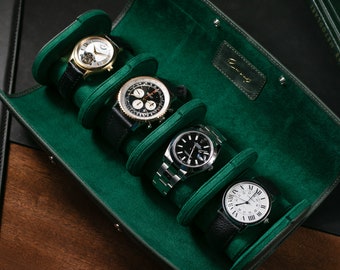 Uhrenrolle aus grünem Leder: Luxus-Reise-Uhrenetui