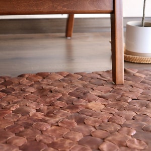 Handwoven Leather Rug, Patchwork Knit, Boho Style Leather Carpet image 2