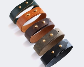 Personalized Leather Name Bracelet, Handmade Full-Grain Leather Cuff