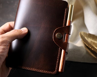Handgemaakte volnerf lederen A6-notebookomslag, gegraveerd dagboek