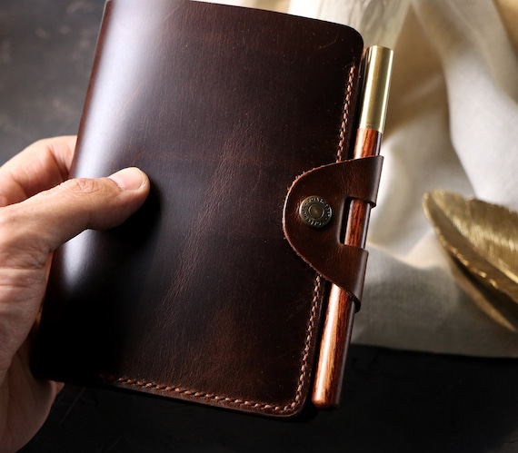 Handmade Full-Grain Leather A6 Notebook Cover, Engraved Journal