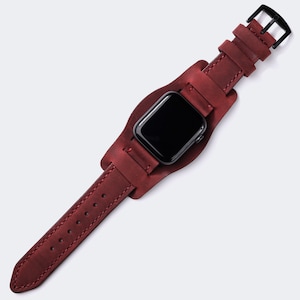 Custommade Apple Watch Bund Strap / Military Watch Strap / Burgundy Leather Bund Strap / Handmade Pilot Watch Strap/i watch 7, 6, SE, 3