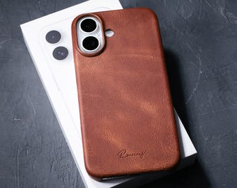 Personalisierte iPhone 16 Pro Lederhülle aus Vollleder mit Gravur