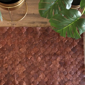 Handwoven Leather Rug, Patchwork Knit, Boho Style Leather Carpet image 3