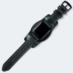 Custommade Apple Watch Bund Strap / Military Watch Strap / Forest Green Leather Bund Strap / Handmade Pilot Watch Strap/i watch 7, 6, SE, 3