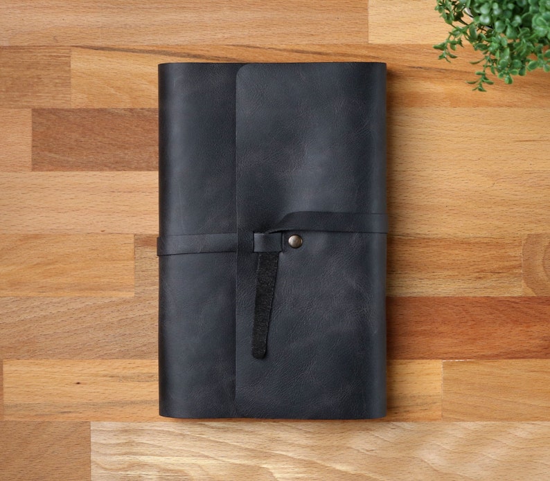 Leather Book Cover / Leather Book Sleeve / Handmade Leather Book Wrap / A5 Size Sketchbook Cover / Bible, Agenda, Journal Leather Cover Coal