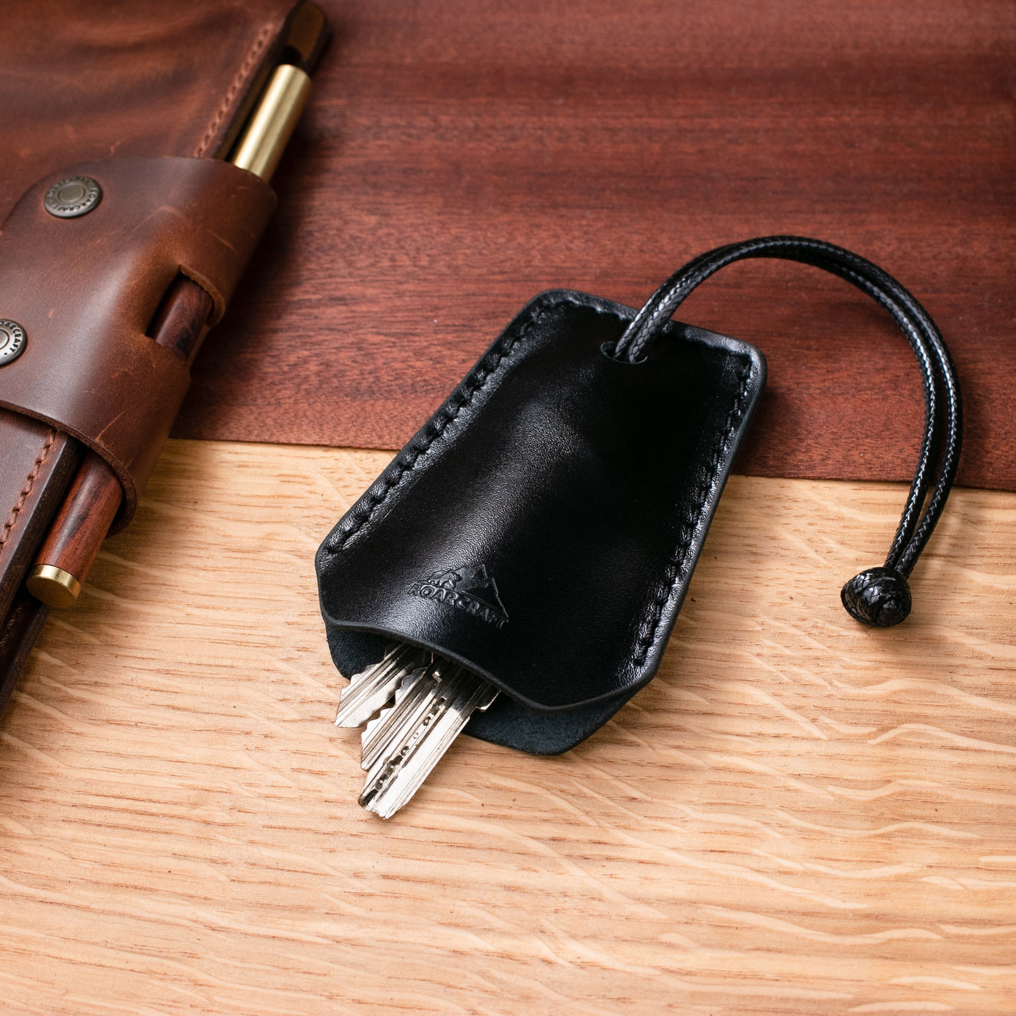 Handmade Leather Key Case Leather Key Holder With Pull Strap Slim
