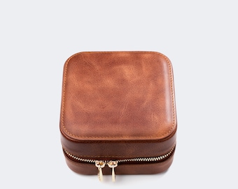 Reise Schmucketui aus Leder: vollnarbiges Kalbsleder, goldener Reißverschluss