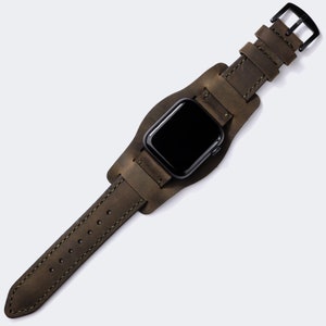 Custommade Apple Watch Bund Strap / Military Watch Strap / Antique Green Leather Bund Strap / Handmade Pilot Watch Strap/i watch 7, 6, SE, 3