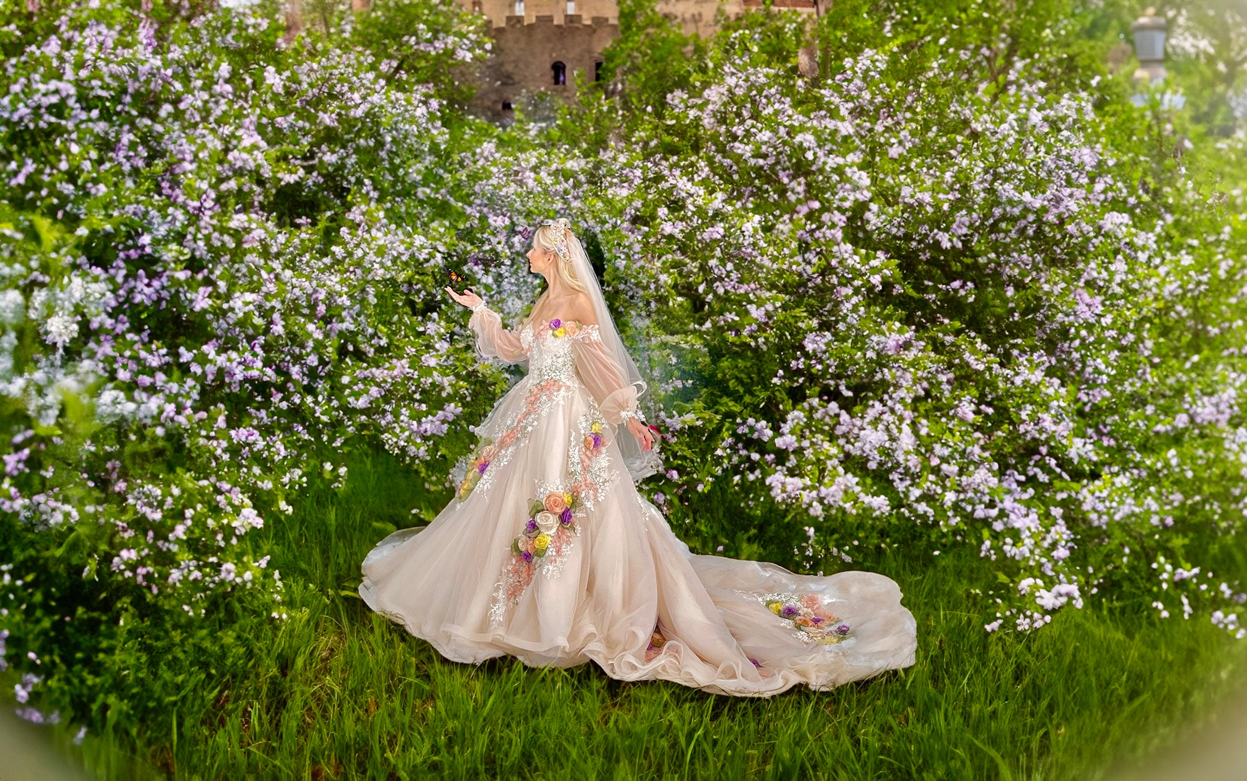 ivory/blush pink bridal floral dress inga ezergale design rose collection. Ivory/blush Pink Mermaid Style Floral Wedding Dress Inga Ezergale Design