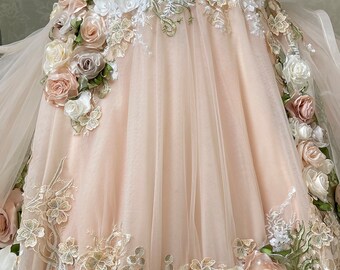 ivory/blush pink bridal floral dress inga ezergale design rose collection. Ivory/blush Pink Bridal Floral Dress Inga Ezergale Design Rose Collection.