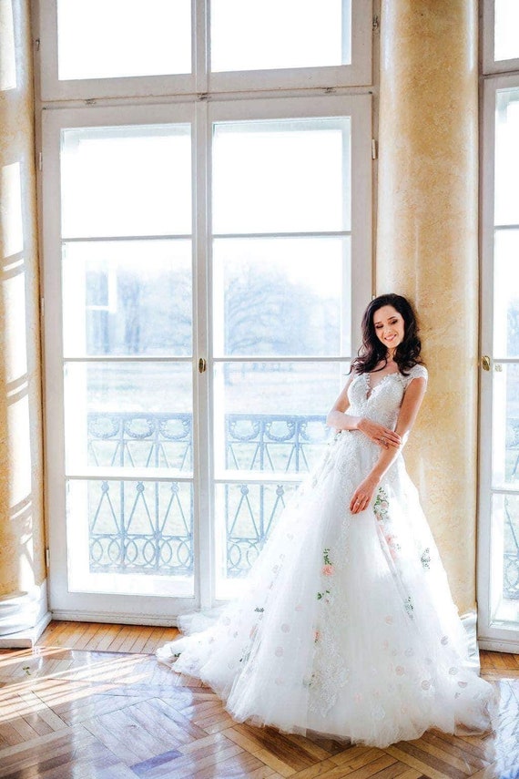 floral princess dress Fairytale Classic Flower Floral Pattern White Cream Pink Dress Sugarplum Store