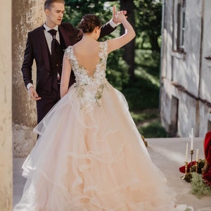 Ivory/blush pink bridal floral dress Inga Ezergale design Rose Collection. image 6