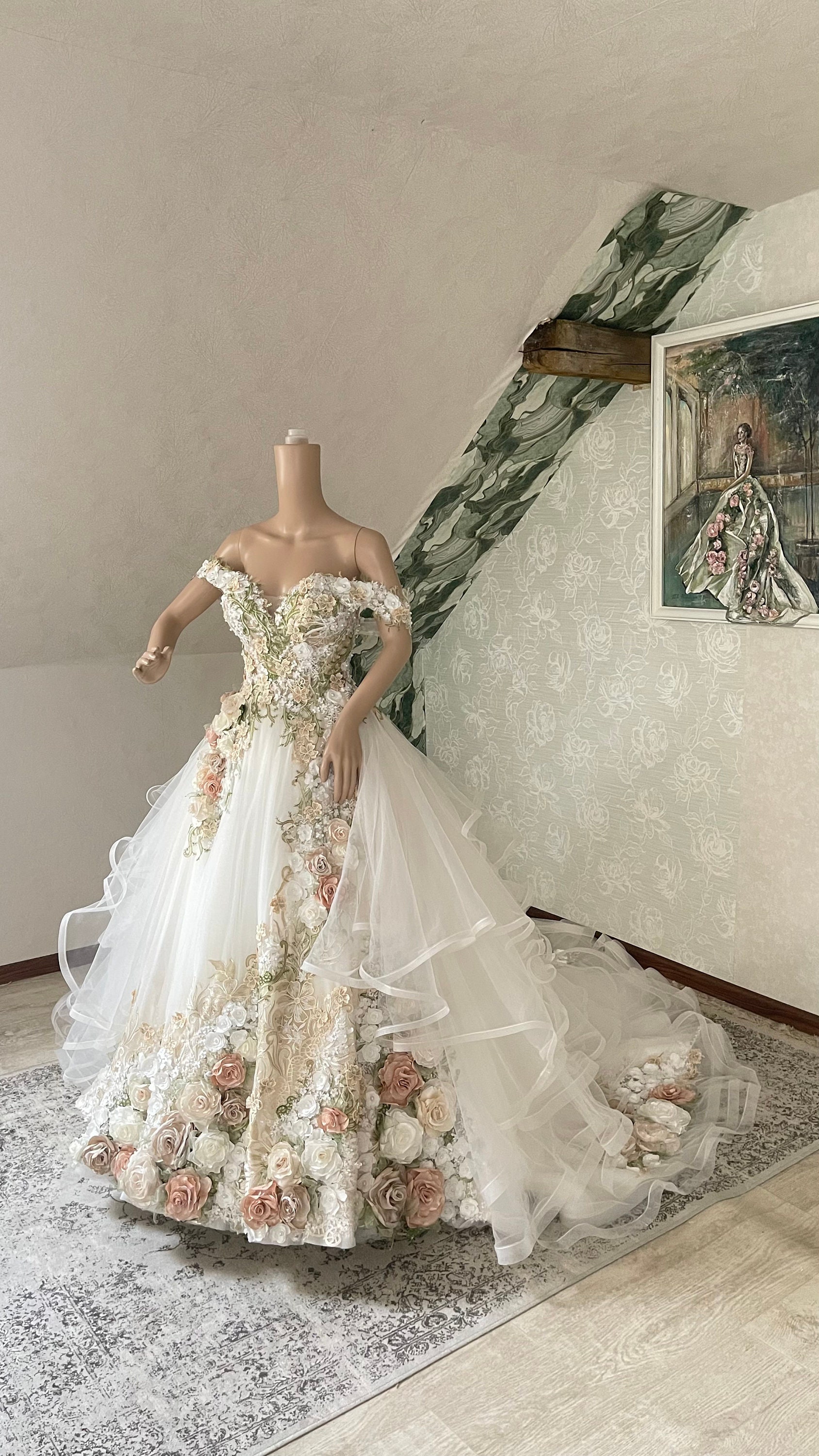 Enchanted Rose Forest Green Girls Party Dress - 着物