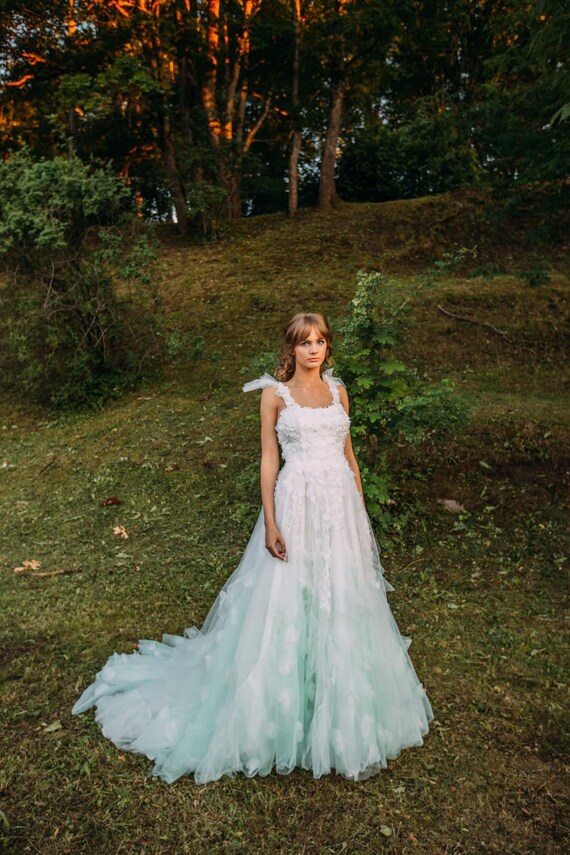 Peppermint Faded Floral Wedding Gown Inga Ezergale Design Etsy
