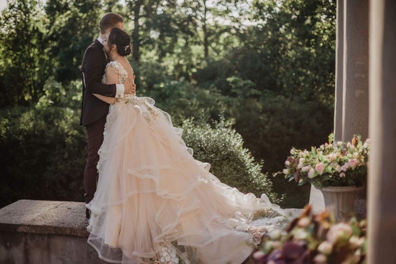 Ivory/blush Pink Bridal Floral Dress 