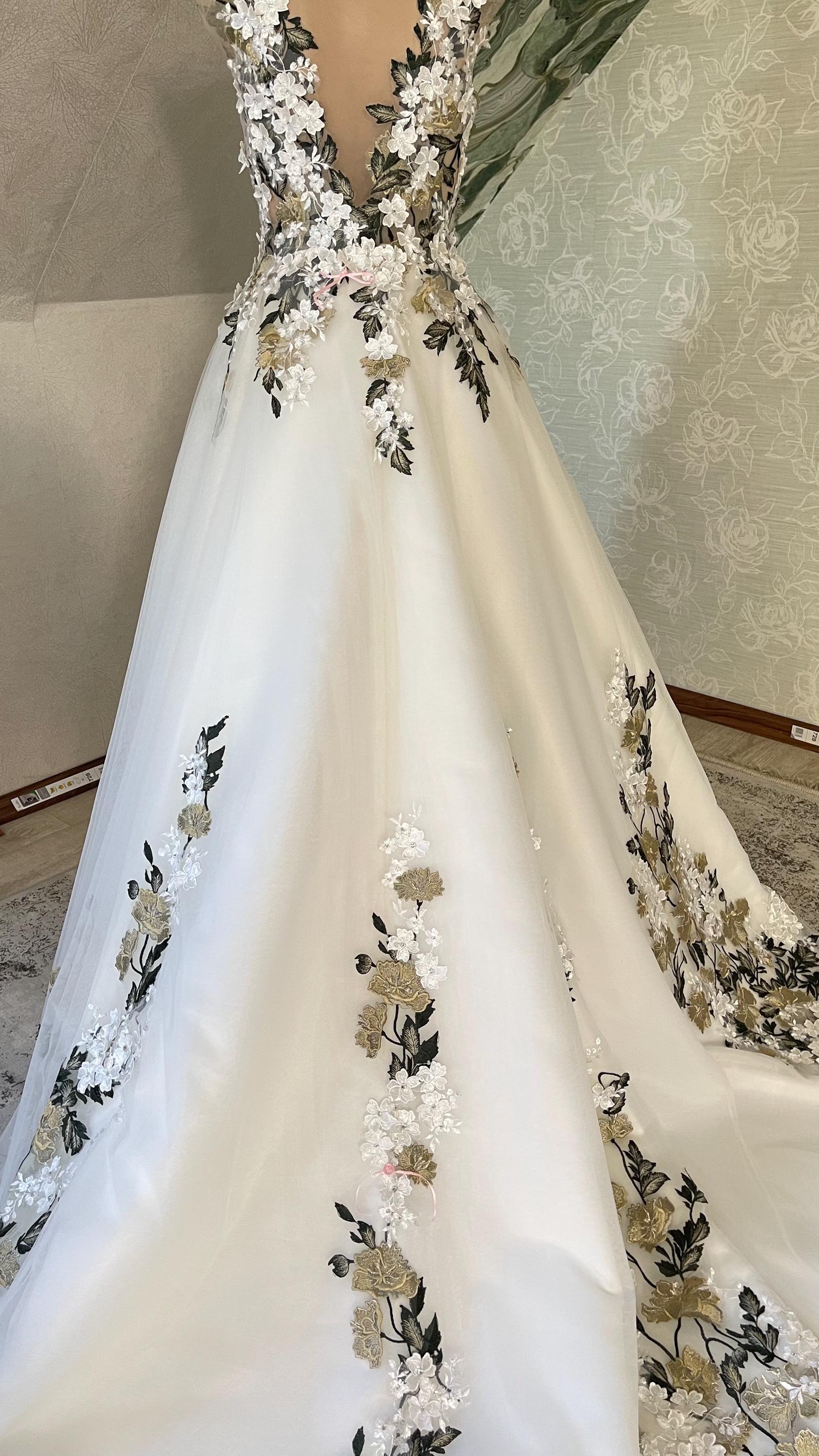 forest princess wedding dress Off Shoulder Green Lace Forest Fairy Wedding Dress Bridal Gown US4 / Ivory+Green