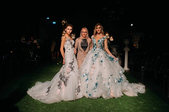 Black detail floral gown Inga Ezergale Design Rose Collection