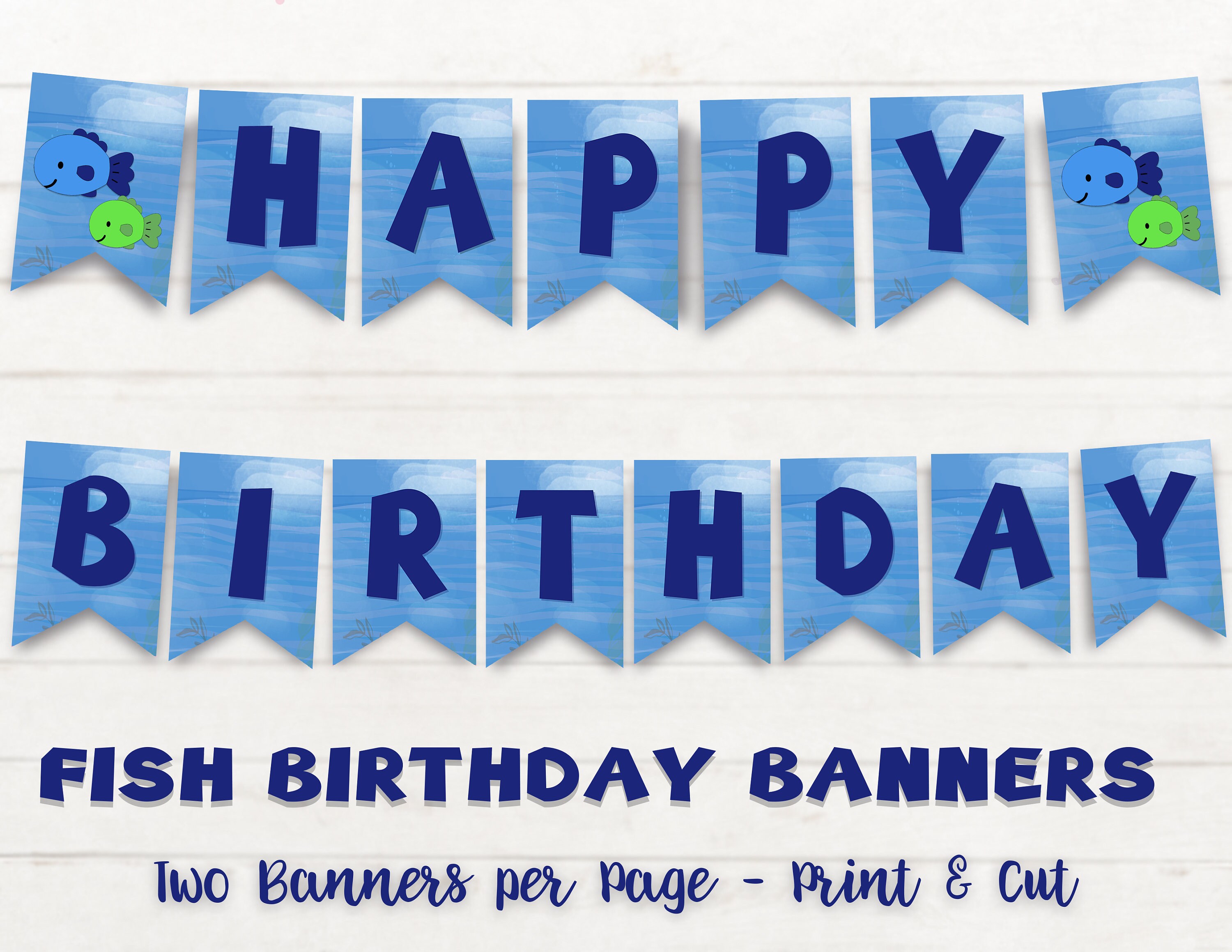 Fish Party Happy Birthday Banner Fish Birthday Banner Boys Etsy