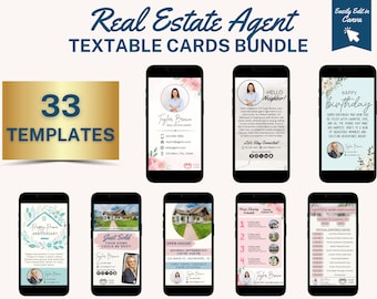 Real Estate Textable Card Bundle: 33 Canva Templates (Digital)