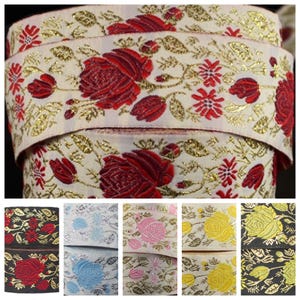 10 m Galon brodé Jacquard motif fleurs largeur 35 mm ou 50 mm /  11 couleurs au choix