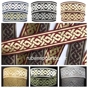 10 m Galon brodé Jacquard ***  motif tresse celtique*** largeur  35mm / 16mm / 50 mm / 7 couleurs au choix