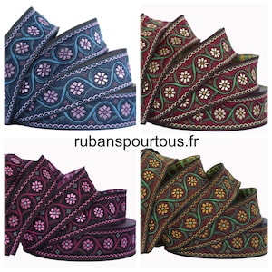 10 m Galon brodé Jacquard fleuri largeur 35 mm / 22mm / 6 couleurs au choix