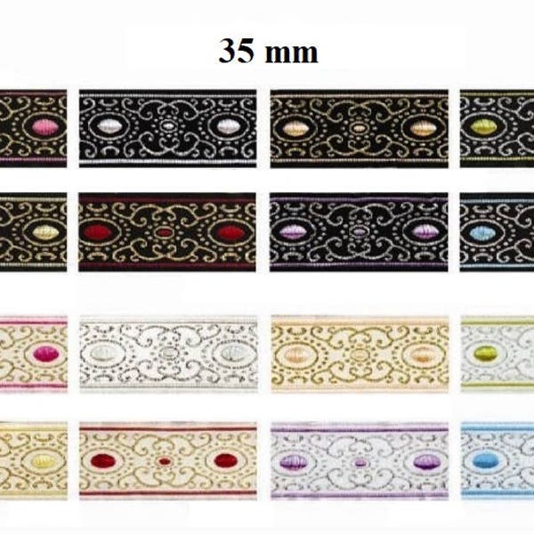 10 m Medieval braid embroidered jacquard width 35 mm / 22mm / 16mm