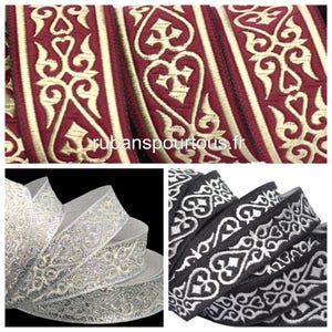 10 m Galon brodé Jacquard  largeur  16 mm ou  35 mm / 3 couleurs au choix